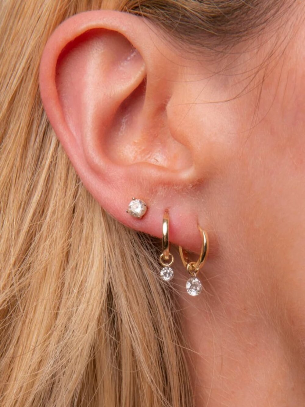 8mm Gold Huggies with Diamonds - NWT - Picture 2 of 4